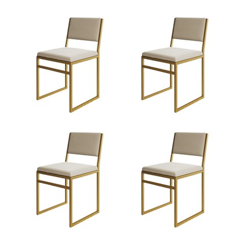 Kit 4 Cadeiras de Jantar Industrial Isa Assento Veludo Bege Base Dourado