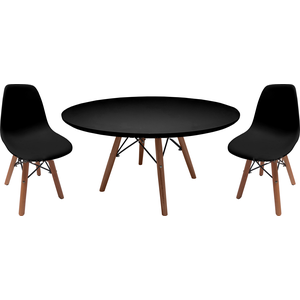 Mesa Redonda 70cm Infantil Preto + 2 Cadeira Suporte Eiffel Centro Lateral