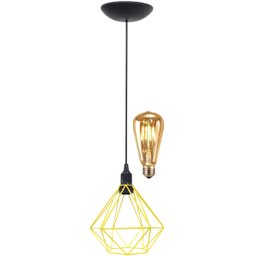 Pendente Aramado Diamante Teto Luminária Retrô Balcão Agp Amarelo + Lâmpada Led ST64 Vintage Agp Ilu - 1