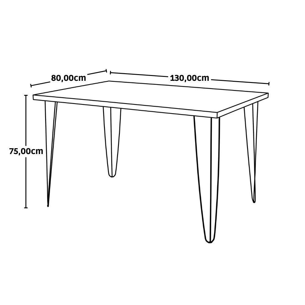 Conjunto Mesa de Jantar Retangular Hairpin Natural 130x80cm com 6 Cadeiras Allegra - Preto - 7