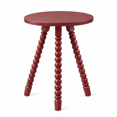 Mesa Lateral de Apoio em Madeira Maciça com Design Torneado Vermelho