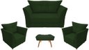 Ver imagem 1 de Kit Namoradeira + 2 Poltronas Decorativa Isis + 1 Puff Retangular Suede Verde Pés Madeira Mz Decor