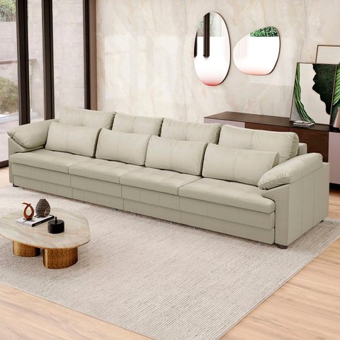 Sofá Retrátil 4 Lugares para Sala 339cm Dijon Couro Creme S07 - Mpozenato