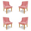 Ver imagem 1 de Kit 4 Cadeiras Decorativas Sala de Jantar Base Fixa de Madeira Firenze Suede Rose/castanho
