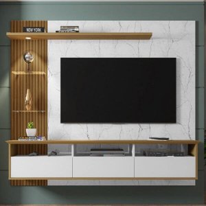 Painel para TV até 60 Polegadas Trend 3 Portas Branco/Cinanomo/Carrara - Bechara