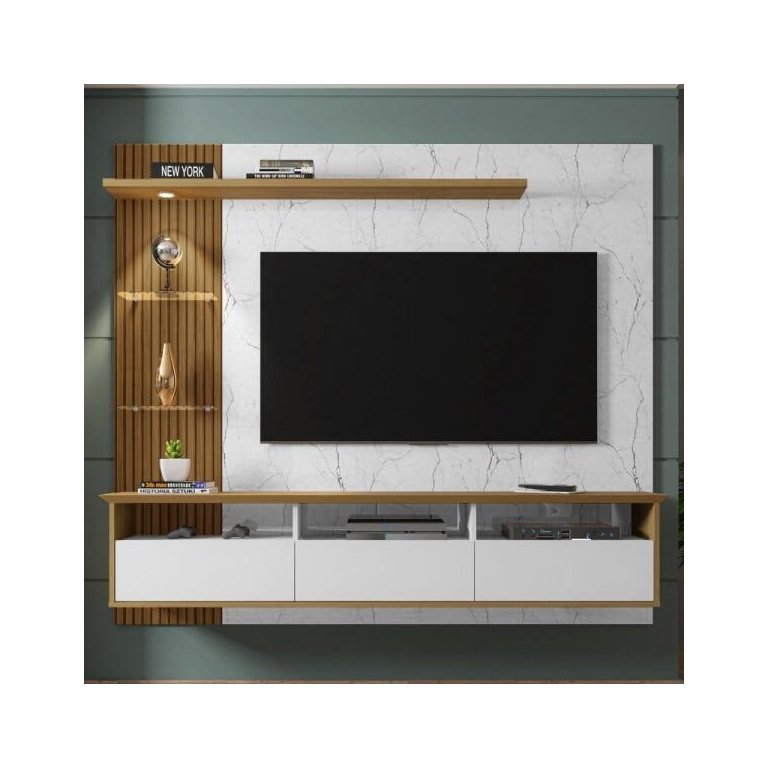 Painel para TV até 60 Polegadas Trend 3 Portas Branco/Cinanomo/Carrara - Bechara