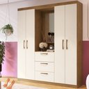 Ver imagem 1 de Guarda-Roupa Solteiro Panamá 4 Portas 3 Gavetas Off-White/Nogueira - Doripel