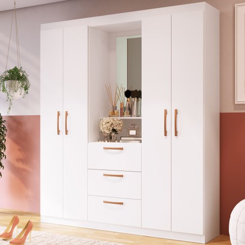 Guarda-Roupa Solteiro Panamá 4 Portas 3 Gavetas Branco - Doripel