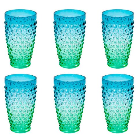 Jogo de 6 Copo Verde e Azul em Acrílico 500ml Mesa Posta para Suco Água Refrescos