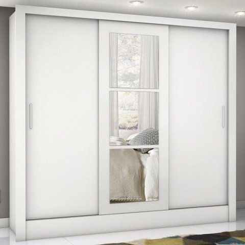 Guarda-roupa Casal Santiago 3 Portas 3 Gavetas com Espelho Branco -