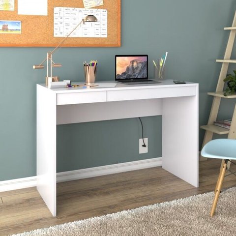 Mesa Escrivaninha Office 2 Gavetas Branco - Pnr Móveis