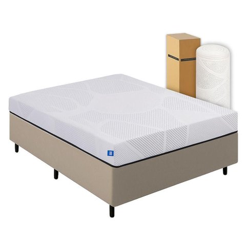 Cama Box Casal Desmontável Bege + Colchão Umaflex Fit Firm D33 17cm Altura - Orthocamas