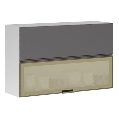 Armário Basculante Misto Perola 120 Cm 2 Portas Alumínio e com Vidro Reflecta Bronze Luciane