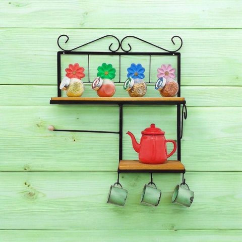 Prateleira de Cozinha Rustica com Porta Papel Toalha Modelo Flor