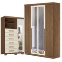 Ver imagem 1 de Guarda Roupa Casal Ripado Buriti 4 Portas de Bater com Espelho e Cômoda Marabá 6 Gavetas Jatobá