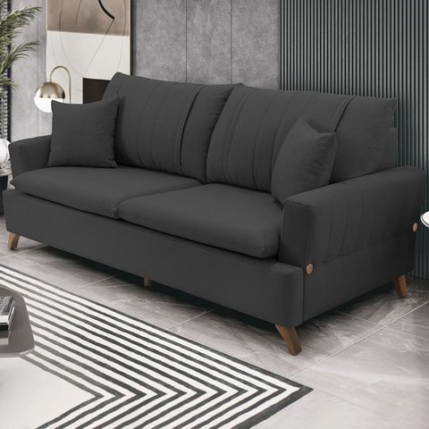 Sofa 3 Lugares 200 cm Eron Linho Grafite Vazzano