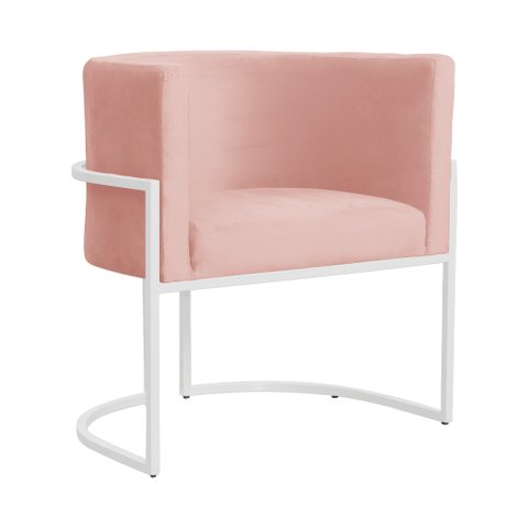 Poltrona Luana Veludo Rosa Base Branca Sala Luxo - Fm