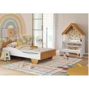 Ver imagem 1 de Quarto Infantil com Cama Mesa Casinha e Banco Olívia 100% MDF Espresso Móveis Branco/Brilho/Amêndoa