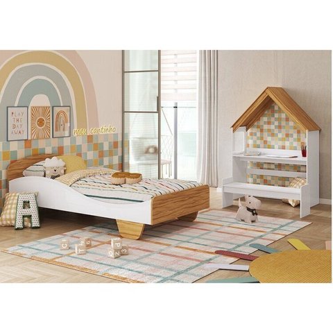 Quarto Infantil com Cama Mesa Casinha e Banco Olívia 100% Mdf Espresso Móveis