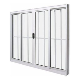Janela de Alumínio 4 Folhas com Grade Branca - 1,00x1,20M - 1
