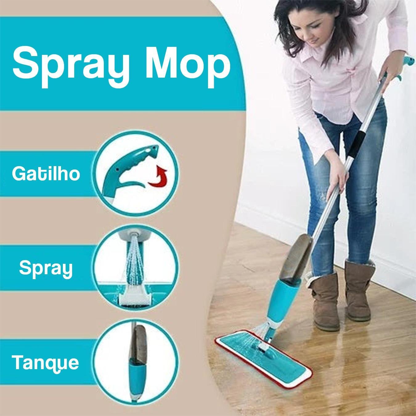 Esfregão Spray Mop com Reservatório de Água Rodo Limpador - 3