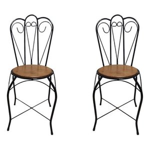 Kit 2 Cadeiras Rústica em Ferro e Madeira:preto/marrom/arabesco