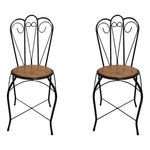 Kit 2 Cadeiras Rústica em Ferro e Madeira:preto/marrom/arabesco