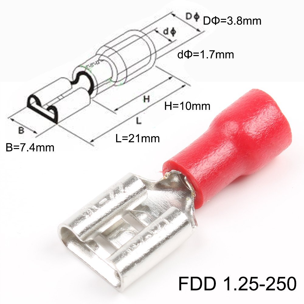 1000un Terminal Fêmea Pré-isolado 0,5mm a 1,5mm Vermelho - 2