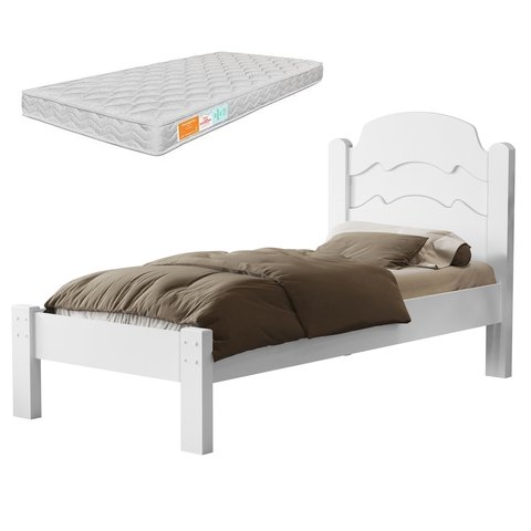 Cama de Solteiro em Madeira Mdf Resistente com Colchão