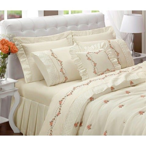 Kit Cobre Leito Bouquet Queen - 06 Peças:palha