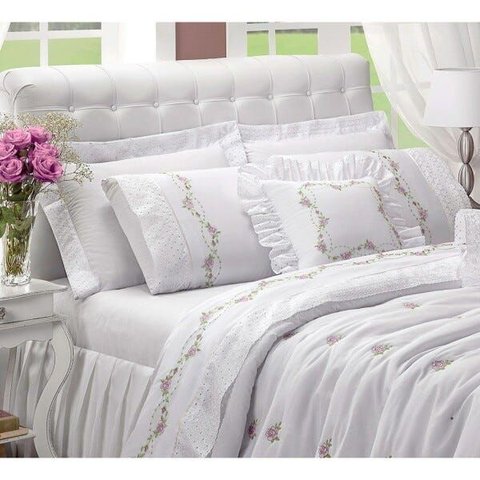 Kit Cobre Leito Bouquet Queen - 06 Peças:branco