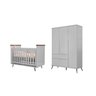 Quarto Infantil com Guarda-Roupa e Berço MANU CINZA Pé Retrô - 1