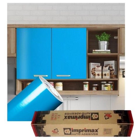 Adesivo para Envelopamento Armário de Cozinha 50cm X 2m:azul Ceu