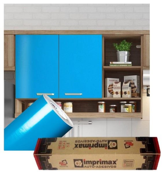 Adesivo Para Envelopamento Armário De Cozinha 50cm X 2m:Azul Ceu