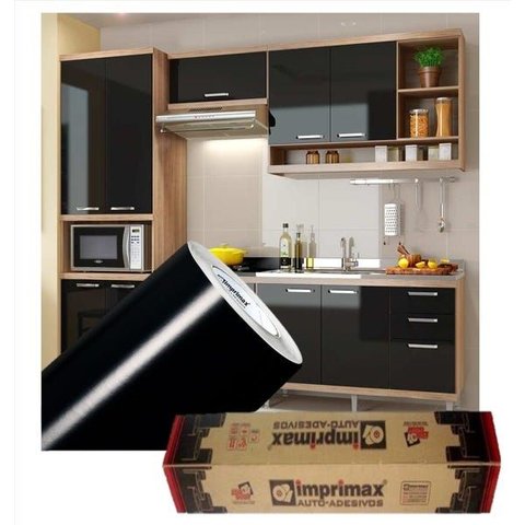 Adesivo para Envelopamento Armário de Cozinha 50cm X 2m:preto Brilho