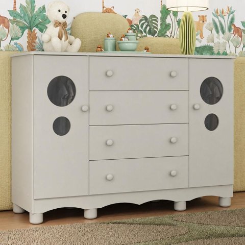 Cômoda Infantil 125cm 2 Portas com Vidro e 4 Gavetas Suspiro Multimóveis MP4460 - Off White