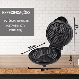 Máquina Waffle 110v Antiaderente 5 Formas Coração 700w:rosa - 7