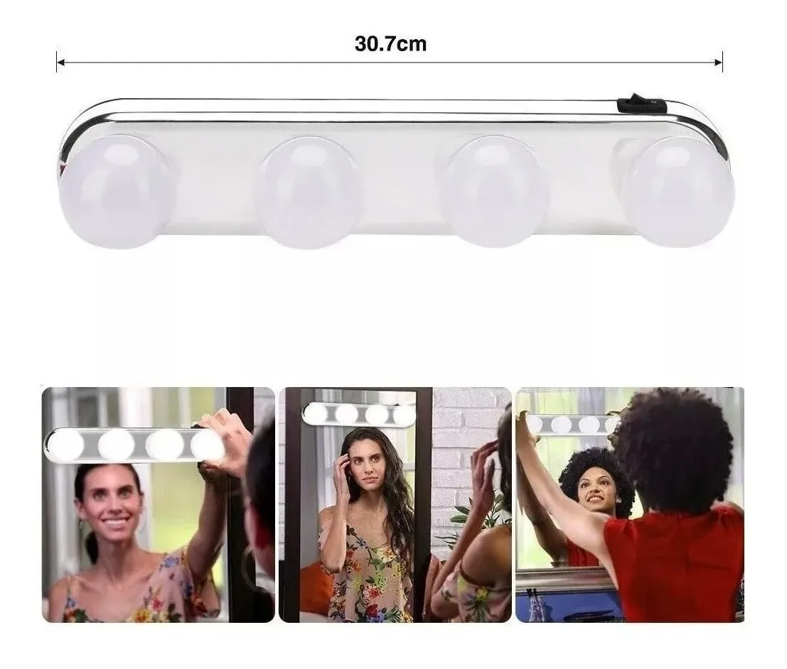 Luz de Espelho Maquiagem Camarim Led 4 Lâmpadas sem Fio - 4