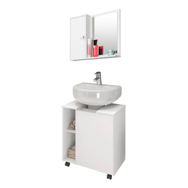 Gabinete Armário Banheiro Para Pia De Coluna com Espelheira Branco - 3