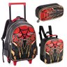 Kit Mochila Rodinhas Lancheira Estojo Duplo Homem Aranha Spider Dark Aranha Miles - 1
