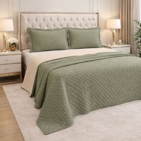 Jogo Queen Size 300 Fios Colcha Leslie Algodao Bordado Luxo:verde