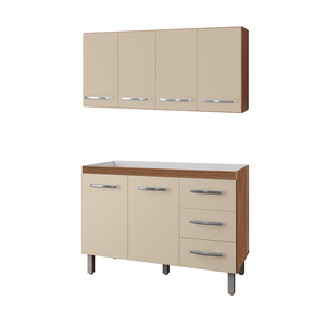 Balcão para Pia com Armário Aéreo para Cozinha Anita 120cm Savana Off White Moblis