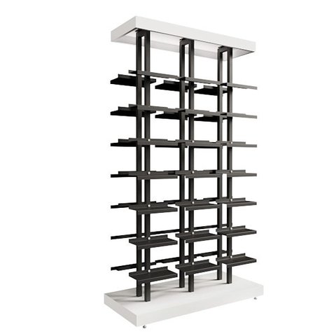 Kit Expositor de Calçados com 3 Colunas Duplo e 42 Suportes Chapa Screw Comac Branco/Preto