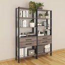 Ver imagem 1 de Kit 2 Estantes Estilo Industrial 140x184 Cm Escritório Sala Mdp Preto Madeira Rústica - Clicklar