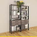 Ver imagem 2 de Kit 2 Estantes Estilo Industrial 140x184 Cm Escritório Sala Mdp Preto Madeira Rústica - Clicklar