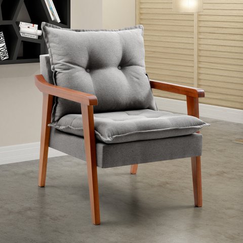 Poltrona Decorativa Pérola Vivaro Decor Linho Cinza