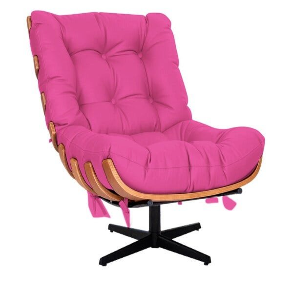 Poltrona com Puff Costela Base Giratória Corano Pink Amarena