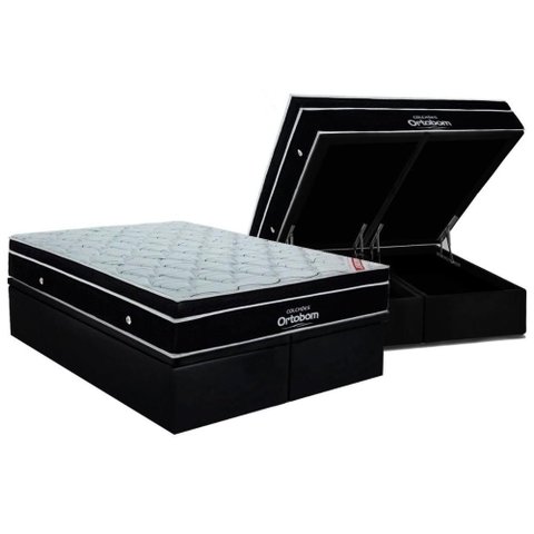Cama Box Baú Crc King +Colchão Molas Super Pocket Elegant Ortobom 193x203