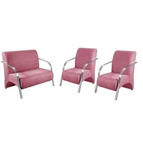 Conjunto Sevilha 2 Poltronas de 1 Lugar e 1 de 2 Lugares Braço Alumínio D Salla Suede Rosa