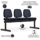 Ver imagem 2 de Cadeira Longarina 3 Lugares Recepção Sala de Espera Work F02 Sintético Azul - Lyam Decor